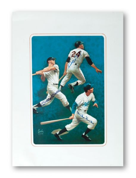 MICKEY MANTLE, WILLIE MAYS, AND DUKE SNIDER 18 BY 24 INCH SIGNED POSTER