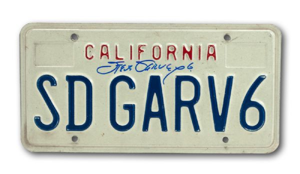 STEVE GARVEYS SIGNED PERSONAL CALIFORNIA LICENSE PLATE "SD GARV6" (GARVEY LOA) 