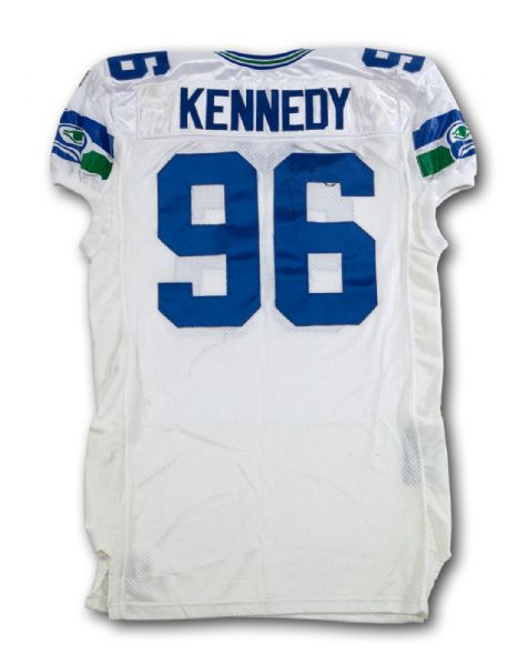 1995 CORTEZ KENNEDY SEATTLE SEAHAWKS GAME WORN AND SIGNED ROAD JERSEY 