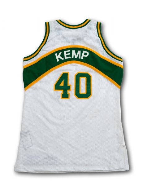 1993 SHAWN KEMP SEATTLE SUPERSONICS GAME WORN AND SIGNED HOME JERSEY 
