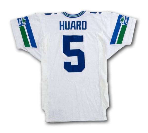 1998 BROCK HUARD SEATTLE SEAHAWKS GAME WORN AND SIGNED HOME JERSEY 