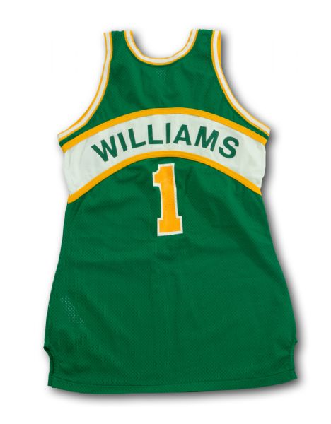 1980 GUS WILLIAMS SEATTLE SUPERSONICS GAME WORN AND SIGNED ROAD JERSEY 