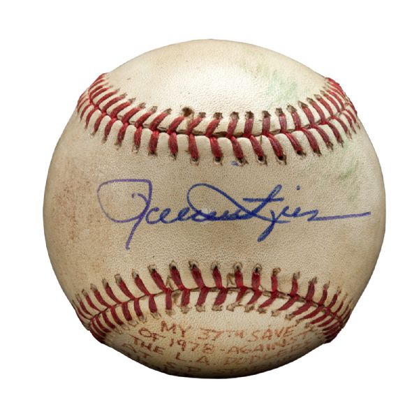 ROLLIE FINGERS 1978 SIGNED 37TH SAVE OF THE SEASON GAME USED AND INSCRIBED BASEBALL (TYING N.L. RECORD AT THAT TIME) (FINGERS LOA) 