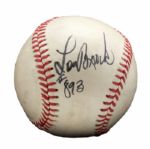 ROLLIE FINGERS 1977 GAME USED BASEBALL FROM LOU BROCKS RECORD BREAKING 893 STOLEN BASE GAME SIGNED BY BROCK ON FIELD FOR FINGERS (FINGERS LOA) 