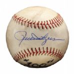 ROLLIE FINGERS 1975 SIGNED 100TH MAJOR LEAGUE SAVE GAME USED AND INSCRIBED BASEBALL (FINGERS LOA) 