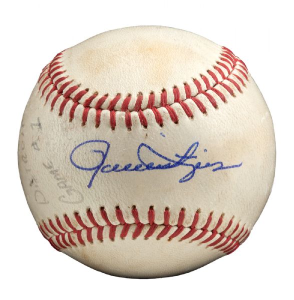 ROLLIE FINGERS OCT. 7, 1972 SIGNED AND INSCRIBED FIRST ML PLAYOFF WIN GAME USED BASEBALL (FINGERS LOA) 