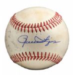 ROLLIE FINGERS OCT. 7, 1972 SIGNED AND INSCRIBED FIRST ML PLAYOFF WIN GAME USED BASEBALL (FINGERS LOA) 
