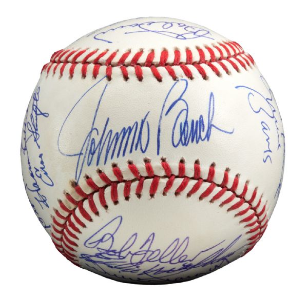 ROLLIE FINGERS MULTI-SIGNED HALL OF FAME INDUCTION BASEBALL INCL. DIMAGGIO (FINGERS LOA) 