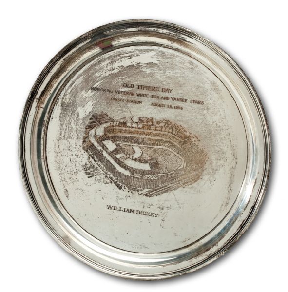  BILL DICKEYS 1956 NEW YORK YANKEES OLD TIMERS DAY STERLING SILVER PRESENTATION PLATE (DICKEY FAMILY LOA)