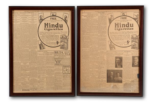  PAIR OF 1909 HINDU CIGARETTES 18 X 22 FRAMED AND MATTED NEWSPAPER ADVERTISING PIECES