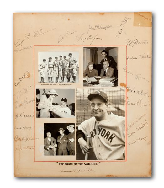  BILL DICKEYS PERSONAL 1942 "PRIDE OF THE YANKEES" CAST SIGNED PHOTO MONTAGE DISPLAY INCL. BABE RUTH (DICKEY FAMILY LOA)
