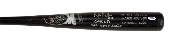  2012 MARCO SCUTARO SIGNED AND INSCRIBED WORLD SERIES GAME USED LOUISVILLE SLUGGER M9 PROFESSIONAL MODEL BAT (PSA/DNA GU10)