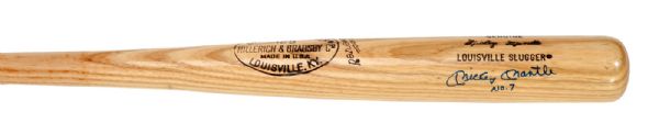  MICKEY MANTLE H&B MODEL BAT SIGNED AND INSCRIBED "NO. 7" MINT PSA/DNA 9