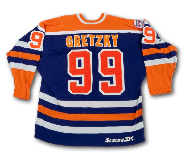  1980-81 WAYNE GRETZKY EDMONTON OILERS (2ND YEAR) GAME WORN BLUE SET 1 ROAD JERSEY - THE FINEST WAYNE GRETZKY JERSEY EXTANT (FIVE LOAS INCL. MEIGRAY, CLASSIC, BYRON)