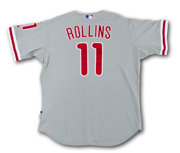 2009 WORLD SERIES JIMMY ROLLINS PHILADELPHIA PHILLIES GAME ISSUED ROAD JERSEY (MLB AUTH.)