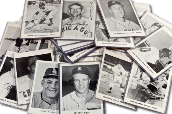  OVER 280 AUTOGRAPHED MOSTLY 1950S -EARLY 1960S TEAM ISSUE AND JAY PUBLISHING 5 BY 7 BLACK & WHITE PHOTOS WITH HALL OF FAMERS