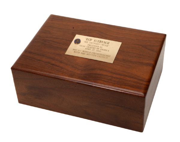 RED AUERBACH’S PERSONAL CIGAR HUMIDOR PRESENTED TO HIM APRIL 29, 1965 IN RECOGNITION OF HIS BOSTON CELTICS’ 8TH WORLD CHAMPIONSHIP (AUERBACH ESTATE LOA)