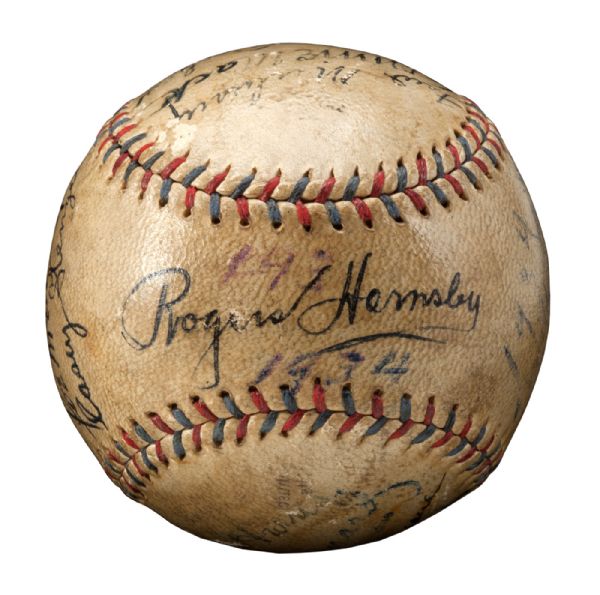  1934 WORLD SERIES MULTI-SIGNED BASEBALL FEATURING ROGERS HORNSBY, CONNIE MACK, BILL MCKECHNIE AND OTHERS