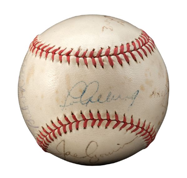  c. 1936 MULTI-SIGNED HALL OF FAME BASEBALL FEATURING BABE RUTH, LOU GEHRIG AND OTHERS