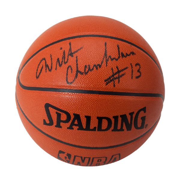  WILT CHAMBERLAIN SIGNED AND INSCRIBED OFFICIAL SPALDING NBA BASKETBALL MINT PSA/DNA 9