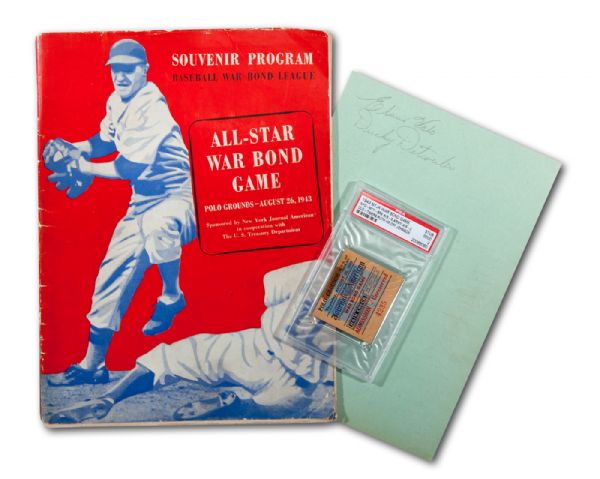  AUGUST 26, 1943 "ALL STAR WAR BOND GAME" PROGRAM, SCORECARD AND GRADED TICKET STUB PSA 2