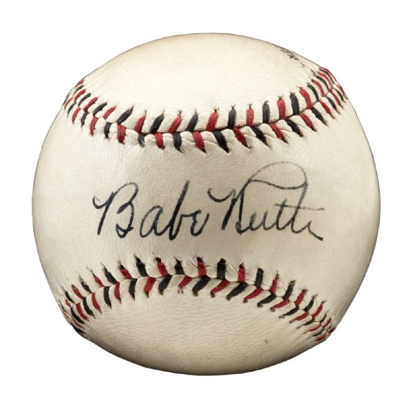  OUTSTANDING BABE RUTH AUTOGRAPHED BASEBALL WITH ADDITIONAL BILL URBANSKI SIGNATURE