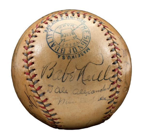  1933 INAUGURAL AMERICAN LEAGUE ALL STAR TEAM SIGNED BASEBALL INCLUDING RUTH AND GEHRIG