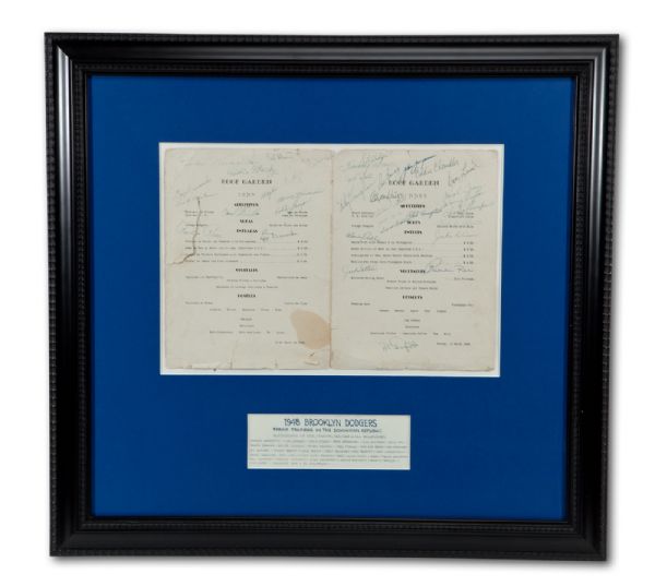  1948 BROOKLYN DODGERS INCL. JACKIE ROBINSON TEAM SIGNED MENU FROM SPRING TRAINING IN DOMINICAN REPUBLIC