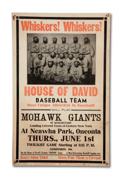  JUNE 1, 1933 HOUSE OF DAVID TEAM BROADSIDE VS MOHAWK GIANTS OF SCHENECTADY
