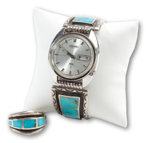 JOHN HAVLICEKS TURQUOISE WESTERN-STYLE WATCH AND MATCHING RING (HAVLICEK LOA)