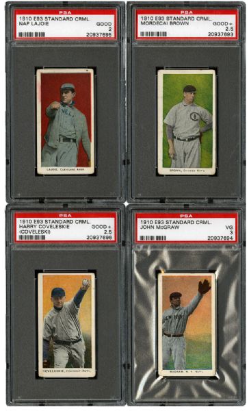  1910 E93 STANDARD CARAMEL PSA GRADED LOT OF 4 INC. MCGRAW, LAJOIE, AND BROWN