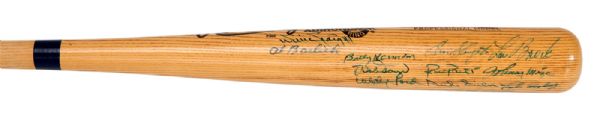 BRET SABERHAGENS HALL OF FAMERS MULTI SIGNED RAWLINGS BAT WILLIE MAYS, DUKE SNIDER, ERNIE BANKS, JOHNNY MIZE AND OTHERS (SABERHAGEN LOA)