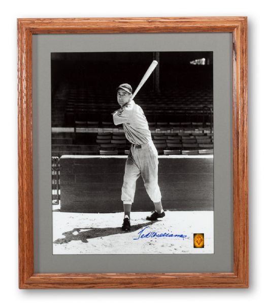 TED WILLIAMS SIGNED 16 X 20 BLACK AND WHITE PHOTO
