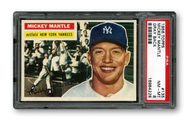 1956 TOPPS #135 MICKEY MANTLE (GRAY BACK) NM-MT PSA 8