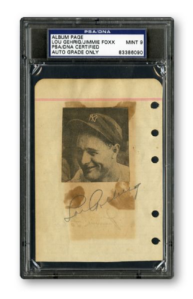 LOU GEHRIG AND JIMMIE FOXX SIGNED ALBUM PAGE MINT PSA 9