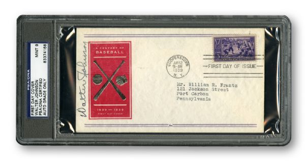 1939 FIRST DAY COVER SIGNED BY WALTER JOHNSON MINT PSA 9
