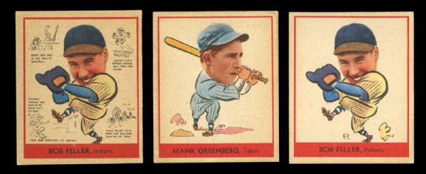 1938 GOUDEY HEADS-UP #253 HANK GREENBERG, 264 BOB FELLER, AND 288 BOB FELLER (PSA ALTERED/TRIMMED)