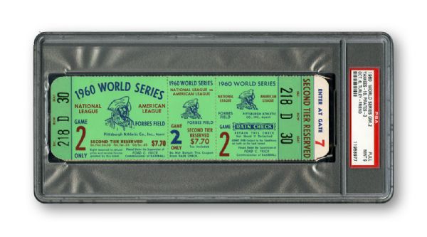 1960 WORLD SERIES (NEW YORK YANKEES/PITTSBURGH PIRATES) GAME 2 FULL UNUSED TICKET MINT PSA 9