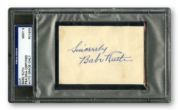 EXCEPTIONAL BABE RUTH CUT SIGNATURE ENCAPSULATED MINT PSA/DNA 9