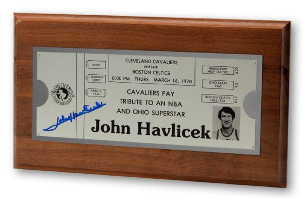 JOHN HAVLICEK’S SIGNED 1978 FINAL SEASON AWARD PRESENTED BY THE CLEVELAND CAVALIERS (HAVLICEK LOA) 