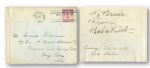 2/21/1943 BABE RUTH SIGNED NOTE PAPER