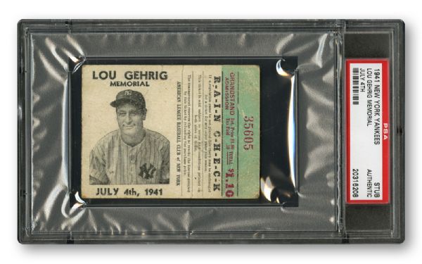 JULY 4, 1941 LOU GEHRIG MEMORIAL DAY TICKET STUB PSA AUTHENTIC