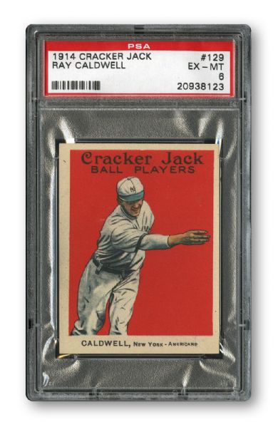 1914 CRACKER JACK #129 RAY CALDWELL EX-MT PSA 6 (1/2)