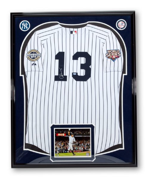 2009 ALEX RODRIGUEZ AUTHENTIC NEW YORK YANKEES HOME PINSTRIPE JERSEY WITH WORLD SERIES AND INAUGURAL PATCHES (STEINER COA)