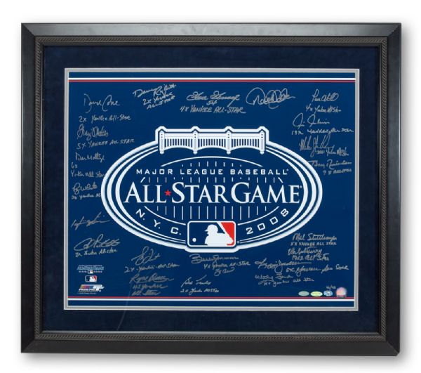 2008 YANKEE STADIUM LIMITED EDITION (46/48) 20 X 24 ALL STAR GAME LOGO SIGNED BY YANKEE GREATS(STEINER COA)