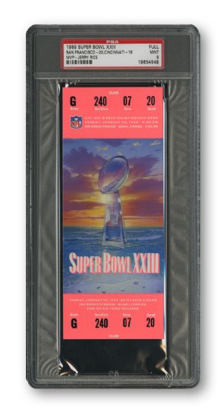 1989 SUPER BOWL XXIII (SAN FRANCISCO 49ERS - CINCINNATI BENGALS) FULL UNUSED TICKET MINT PSA 9