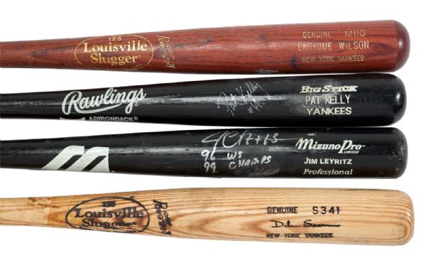LOT OF (4) NEW YORK YANKEES GAME USED BATS: JIM LEYRITZ (SIGNED) , PAT KELLY (SIGNED), ENRIQUE WILSON AND DALE SVEUM