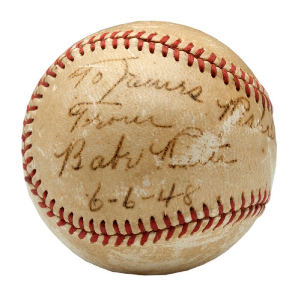 1948 BABE RUTH SINGLE SIGNED BASEBALL DATED JUST TWO MONTHS BEFORE HIS DEATH PSA/DNA AUTH