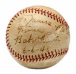 1948 BABE RUTH SINGLE SIGNED BASEBALL DATED JUST TWO MONTHS BEFORE HIS DEATH PSA/DNA AUTH