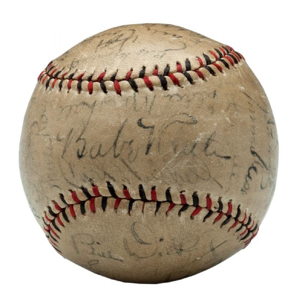 1930 MULTI SIGNED NATIONAL LEAGUE BASEBALL (35 SIGNATURES) W/RUTH, GEHRIG AND 11 OTHER HOFERS JSA AUTH